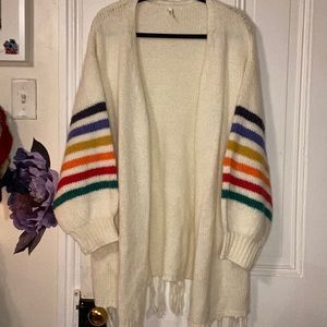 Comfy oversized cardigan with rainbow sleeves